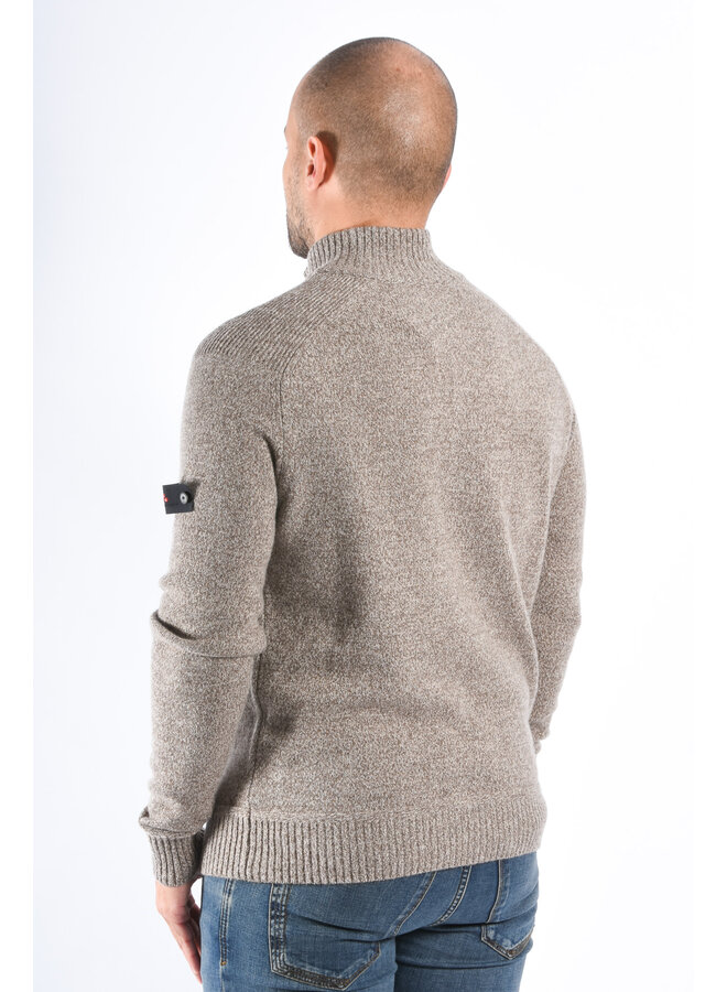 Peuterey FW25 - Braille 03 Half Zip Wool Knit Sweater - Brown Melange
