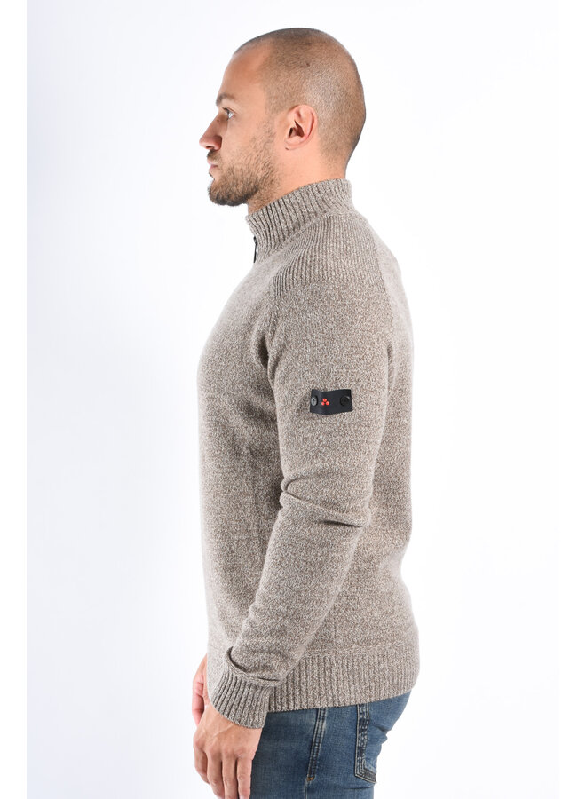 Peuterey FW25 - Braille 03 Half Zip Wool Knit Sweater - Brown Melange