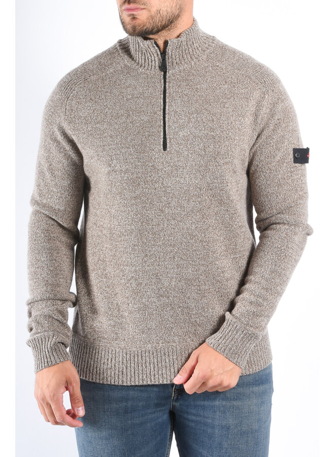 Peuterey FW25 - Braille 03 Half Zip Wool Knit Sweater - Brown Melange