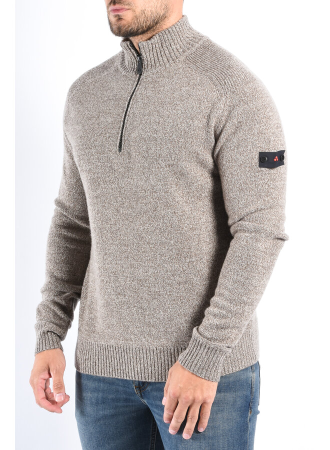 Peuterey FW25 - Braille 03 Half Zip Wool Knit Sweater - Brown Melange