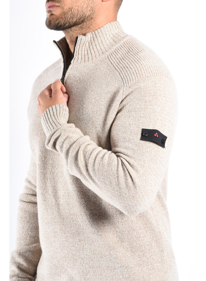 Peuterey FW25 - Braille 03 Half Zip Wool Knit Sweater - Beige Melange