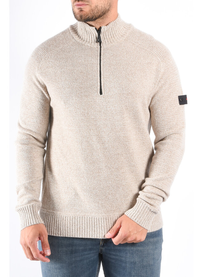 Peuterey FW25 - Braille 03 Half Zip Wool Knit Sweater - Beige Melange