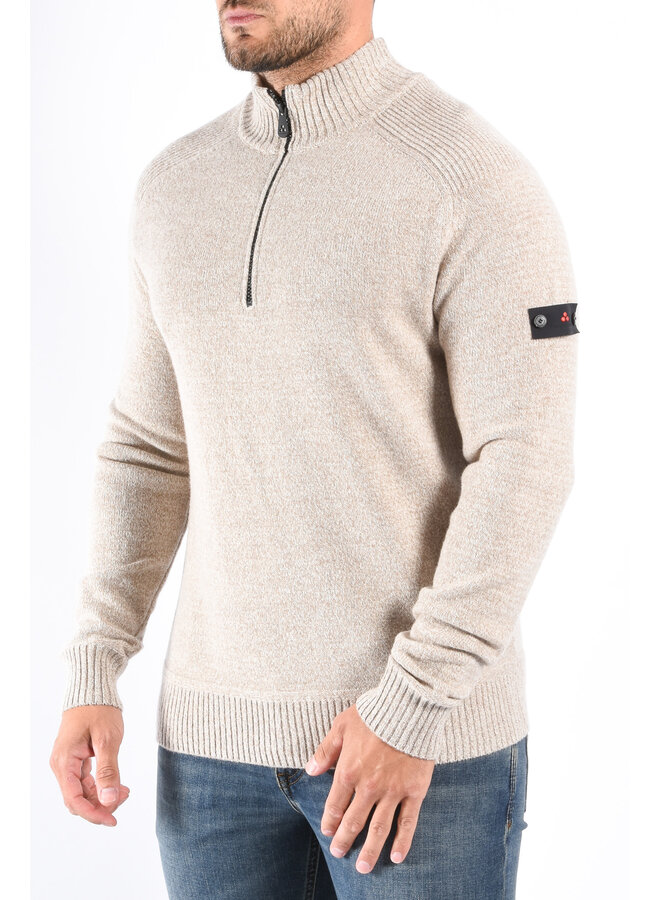 Peuterey FW25 - Braille 03 Half Zip Wool Knit Sweater - Beige Melange