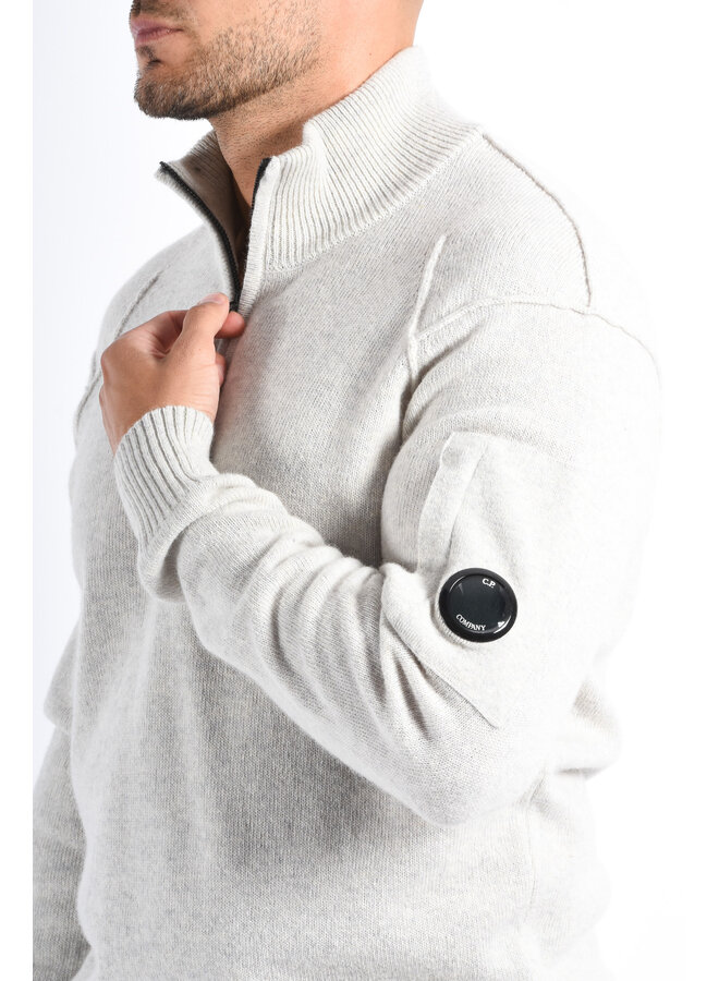 CP Company FW25 Half Zipped Lambswool Knit - Off White Melange