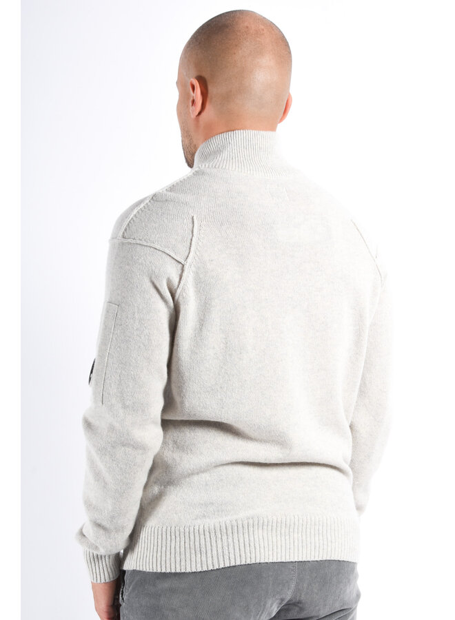 CP Company FW25 Half Zipped Lambswool Knit - Off White Melange