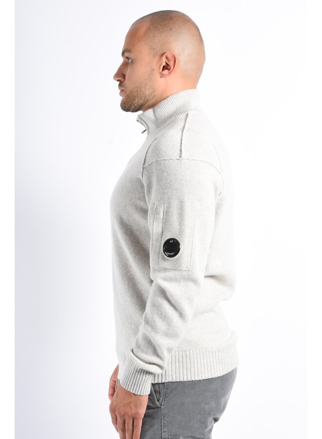 CP Company FW25 Half Zipped Lambswool Knit - Off White Melange