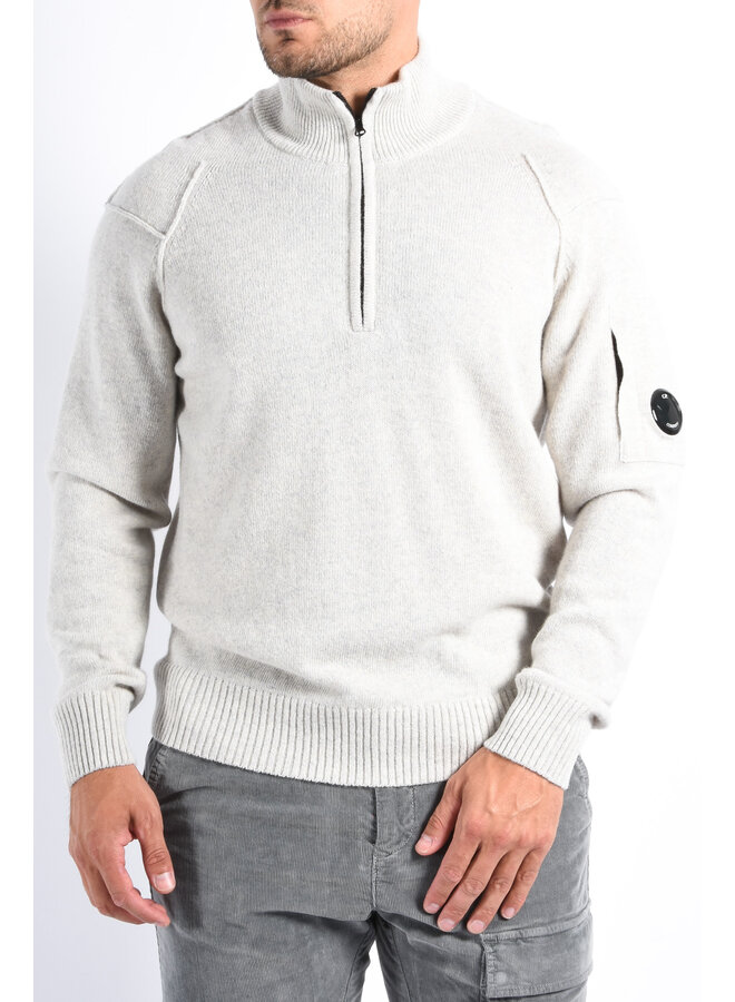 CP Company FW25 Half Zipped Lambswool Knit - Off White Melange