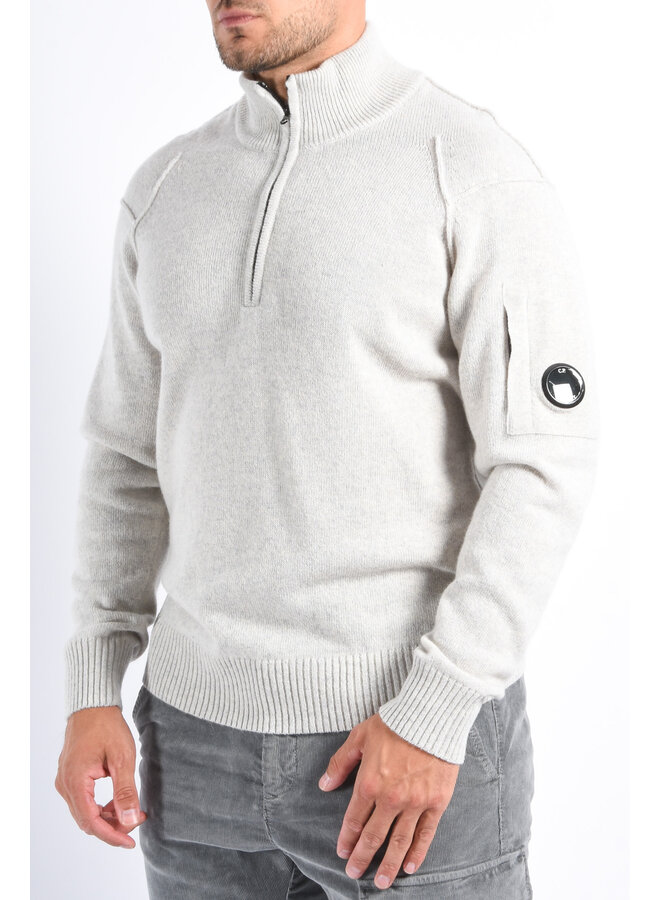 CP Company FW25 Half Zipped Lambswool Knit - Off White Melange