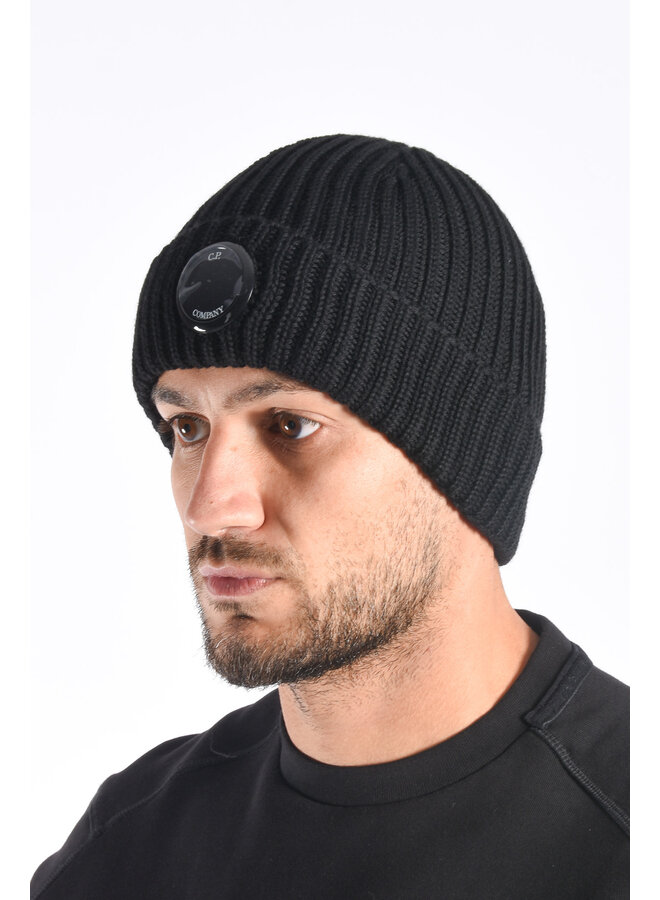 CP Company FW25 - Extrafine Merino Wool Lens Hat - Black