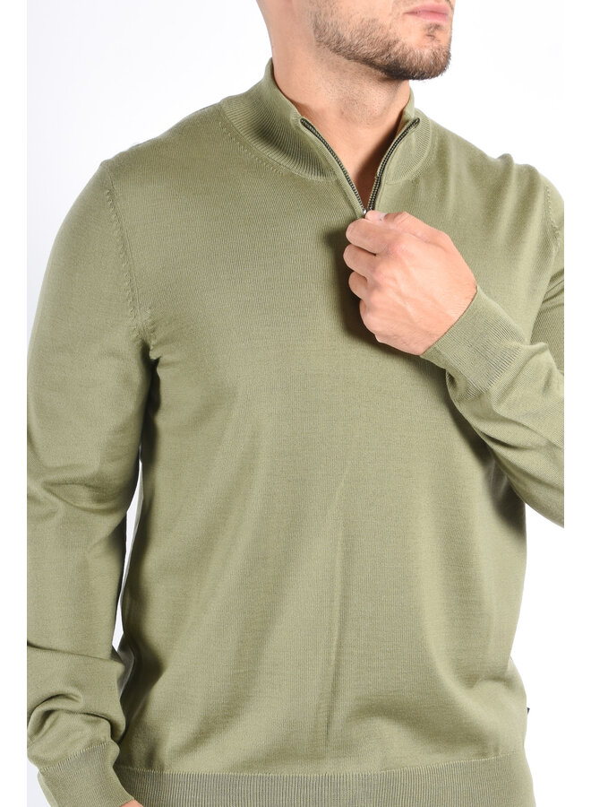 BOSS FA25 - Knit Half Zip Sweater Ebenji - Medium Green