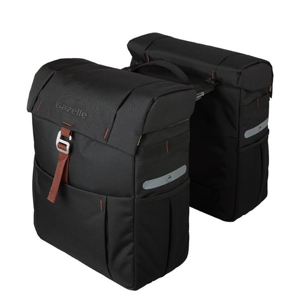 GAZELLE DUBBELE FIETSTAS IN BLACK/BROWN INCLUSIEF MIK ADAPTER 37L