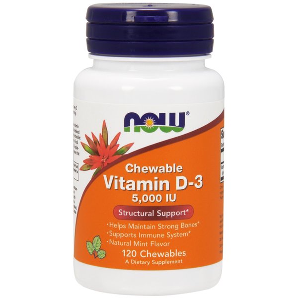 Now Foods Vitamin D-3 (5.000 IE): natürlicher Minzgeschmack, Kautabletten