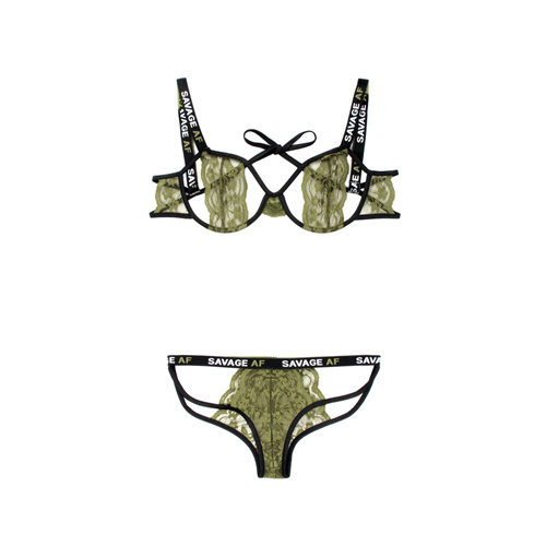 Vibes BH-Set Met Open Cups - Zwart/Groen Vibes BH-Set Met Open Cups - Zwart/Groen
