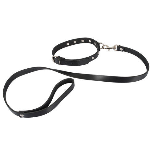 Lederen Halsband met Riem Lederen Halsband met Riem