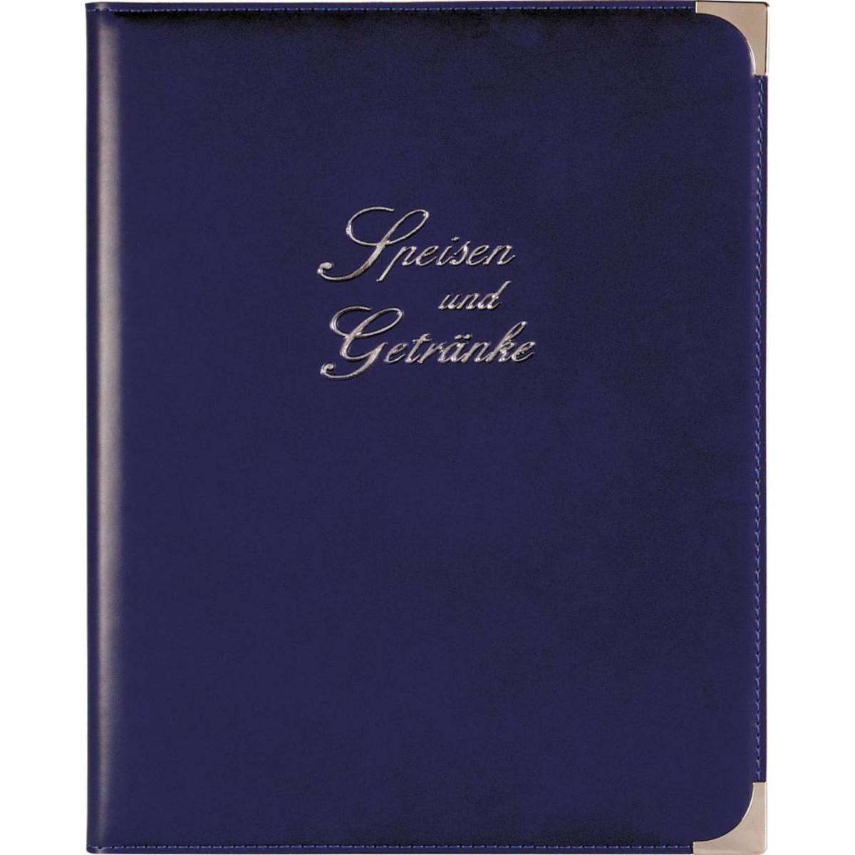 Speisekarte, Metallecken silber A4, royalblau