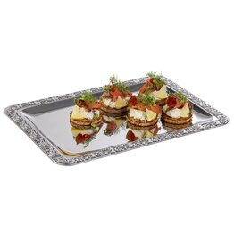 Serviertablett mit Barockrand Edelstahl 35x24cm - NEU