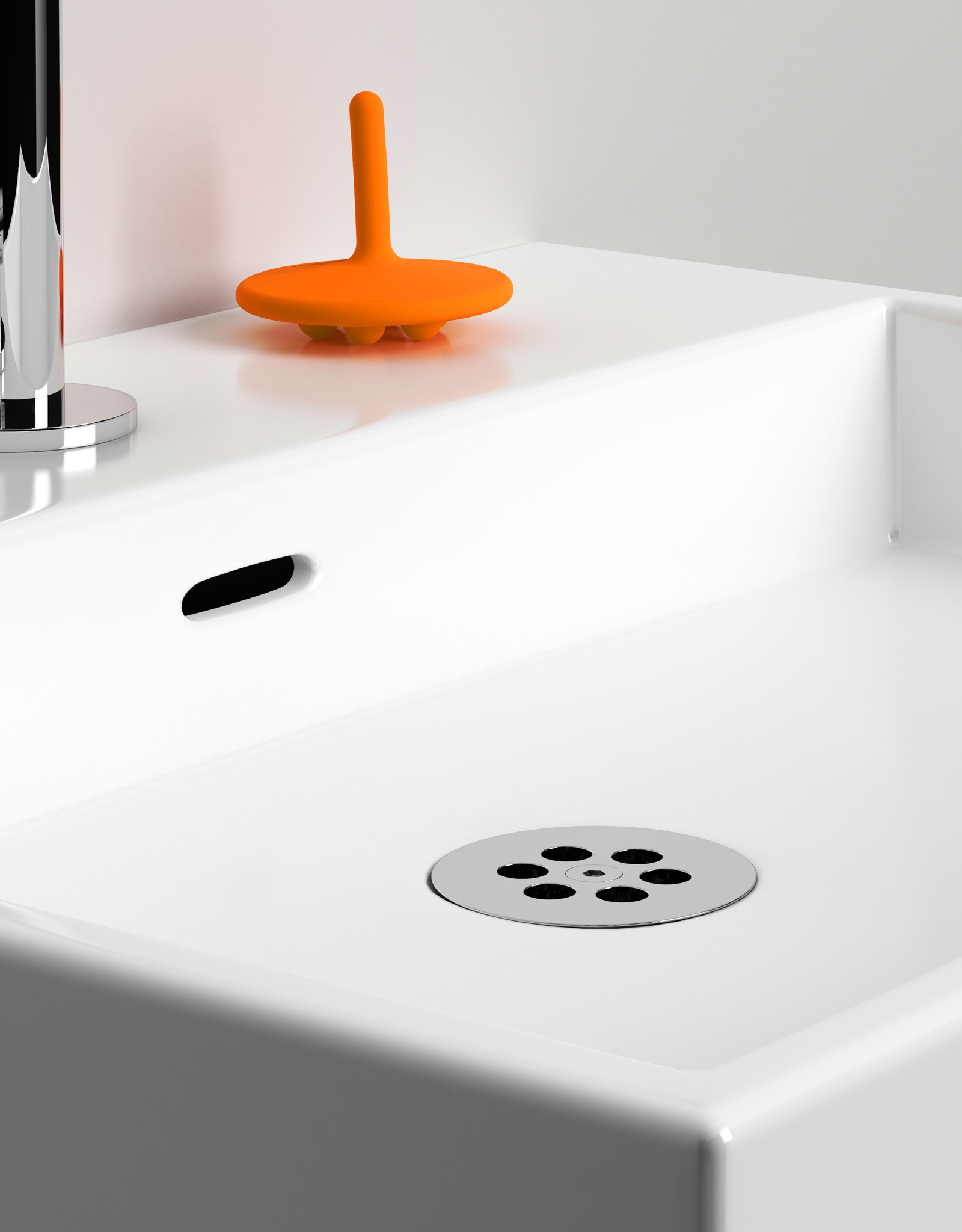 Wash Me orange waterstop for washbasins - product used at a fair