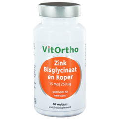 VitOrtho Zinkbisglycinat 15 mg und Kupfer 250 mcg (60 vKaps)