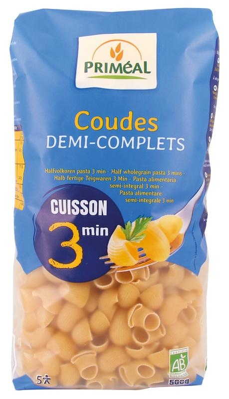 Primeal Coudes Halbvollkorn-Schnellkochgaren 3 Minuten Bio (500 gr)