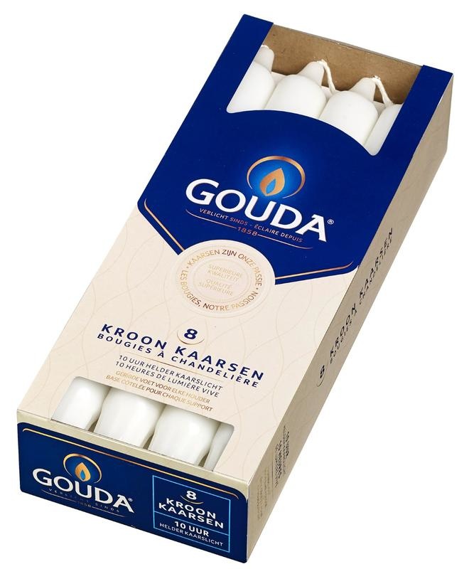 Gouda Kronenkerze weiß 240/24 (8 Stück)