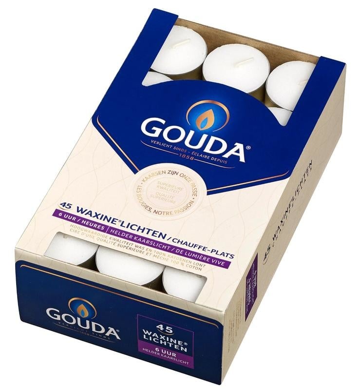 Gouda Teelicht 6 Stunden weiß (45 Stück)