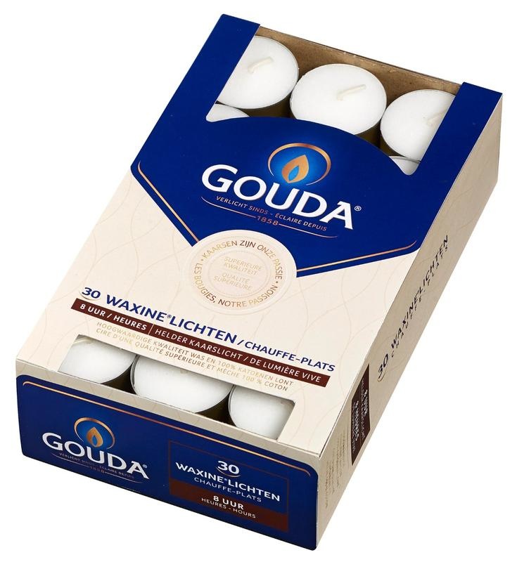 Gouda Teelicht 8 Stunden weiß (30 Stück)