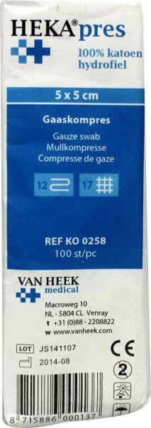 Hekapres Hekapres Hydrophiler Mullverband 5x5 unsteril (100 Stück)