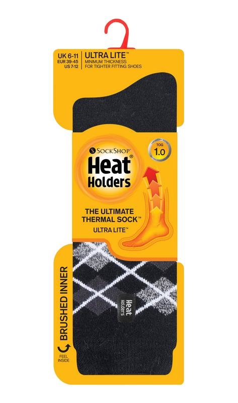 Heat Holders Herren Ultra Lite Socken Argyle Schwarz 6-11 (1 Paar)