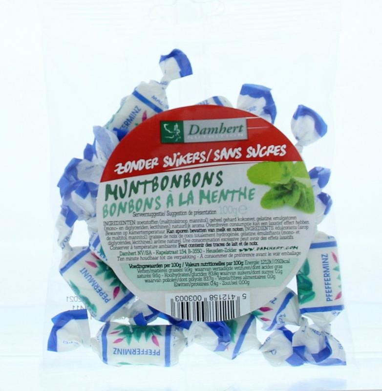 Damhert Mint-Pralinen ohne Zucker (100 Gramm)