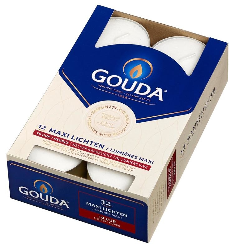 Gouda Maxi Teelicht 10 Stunden weiß (12 Stück)
