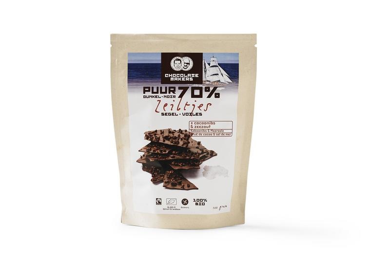 Chocolatemakers Bio-Schoko-Segel pur 70% mit Meersalz und Nibs (100 gr)