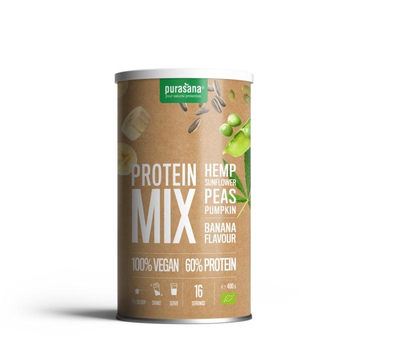 Purasana Proteinmix Erbse Sonnenblume Hanf Banane Bio (400 gr)