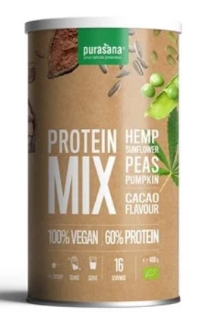 Purasana Proteinmix 55% Erbsen-Sonnenblumen-Hanf-Kakao Bio (400 gr)
