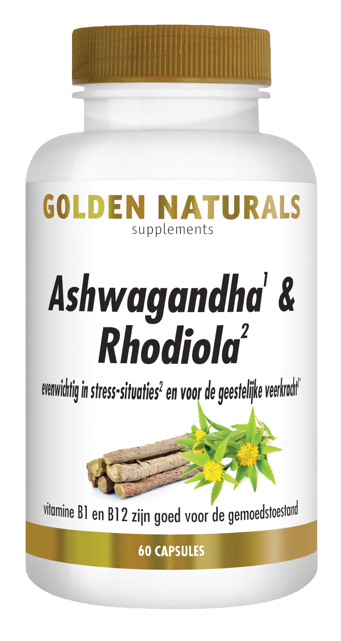 Golden Naturals Golden Naturals Ashwagandha & Rhodiola (60 vegetarische Kapseln)