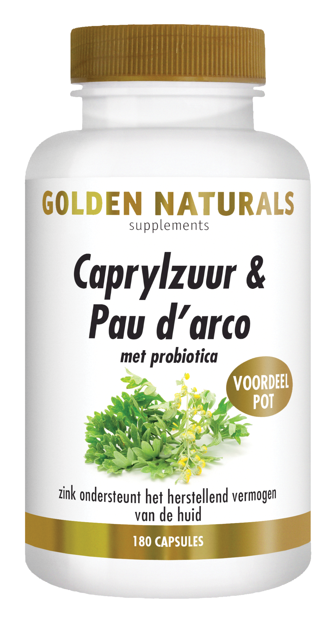 Golden Naturals Caprylsäure & Pau d'arco mit Probiotika (180 VCaps)