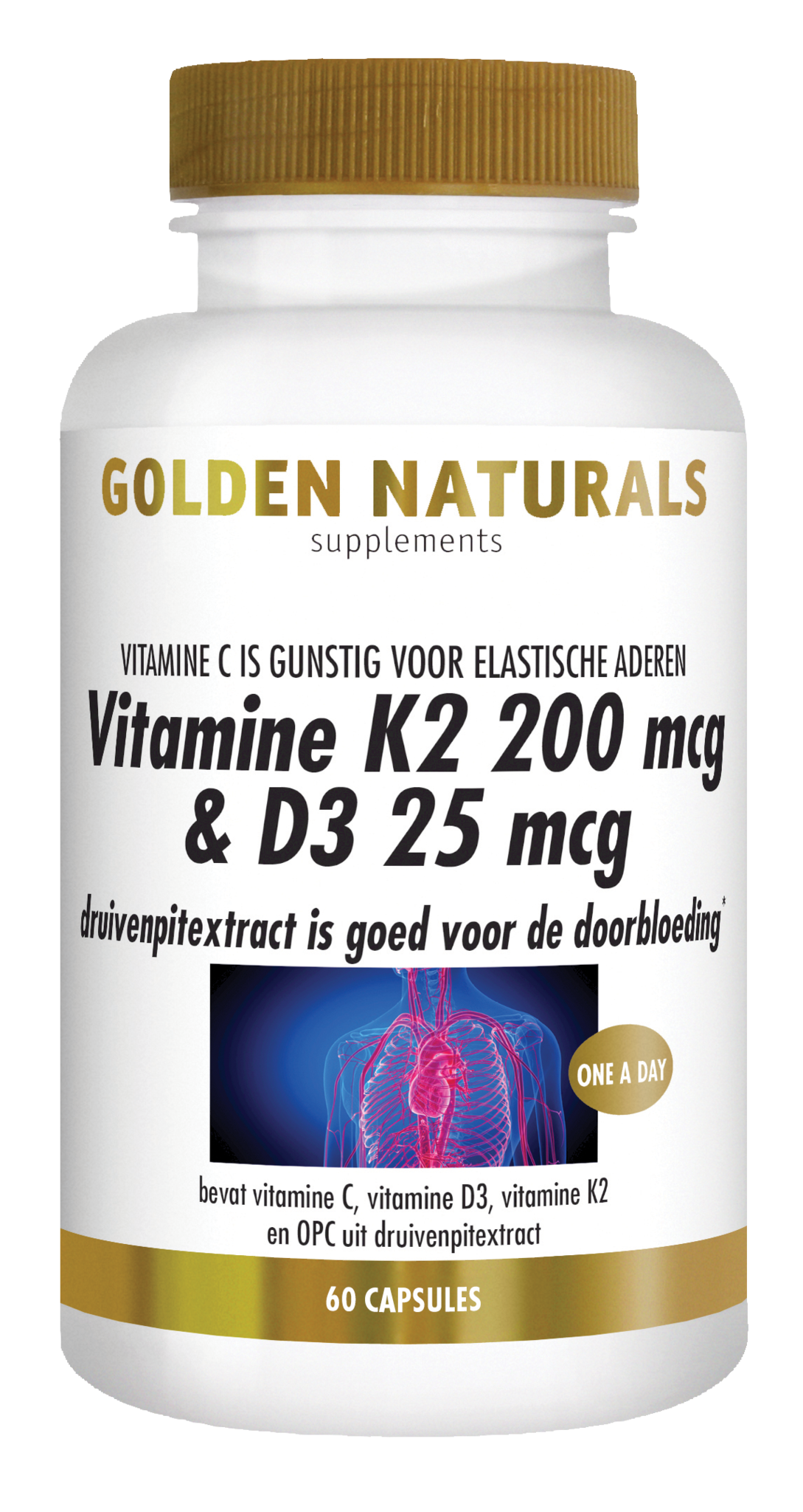 Golden Naturals Vitamin K2 200 µg & D3 25 µg (60 VCaps)
