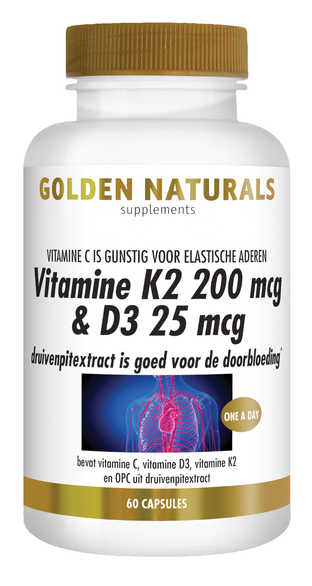 Golden Naturals Golden Naturals Vitamin K2 200 µg & D3 25 µg (60 vegetarische Kapseln)