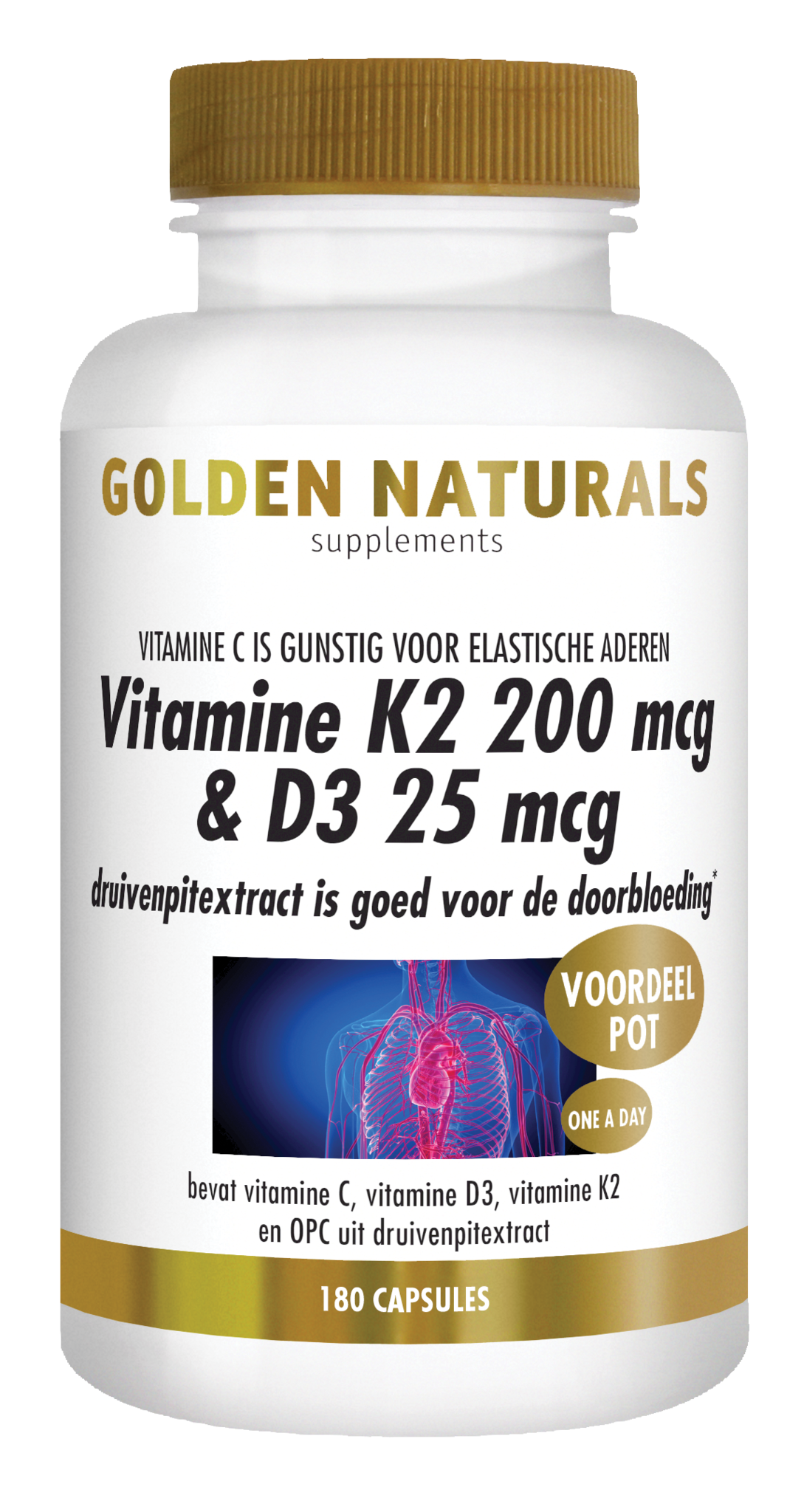 Golden Naturals Vitamin K2 200 µg & D3 25 µg (180 VCaps)