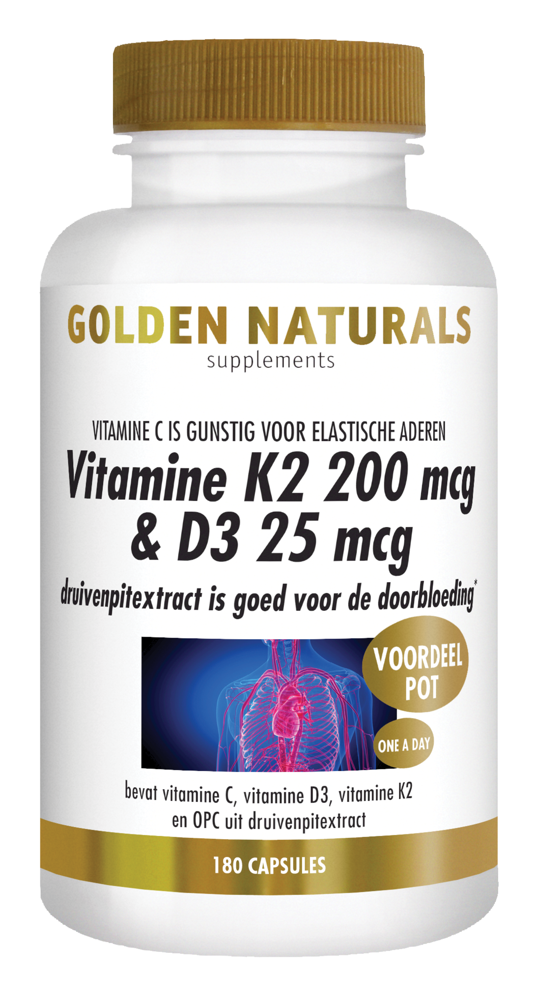 Golden Naturals Golden Naturals Vitamin K2 200 µg & D3 25 µg (180 vegetarische Kapseln)