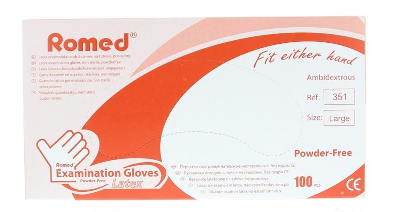 Romed Latexhandschuh nicht steril puderfrei L 100 Stück