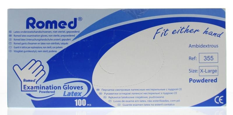 Romed Latexhandschuh nicht steril pulverisiert XL 100 Stück