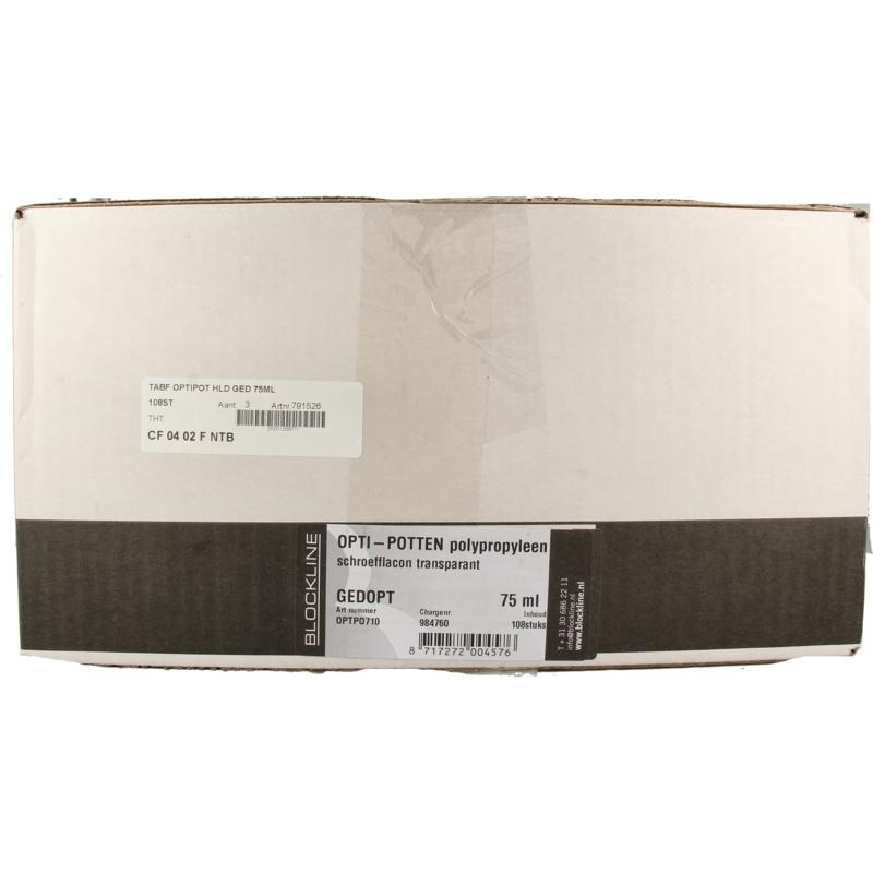 Blockland Tabette Flasche Optipot durchsichtiger Verschluss 75 Ml 108 Stk