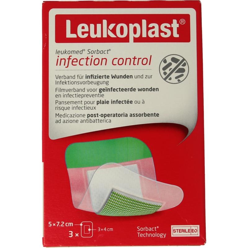 Leukomed Sorbact InfektionskontRolle 5x7,2cm (3 Stück)