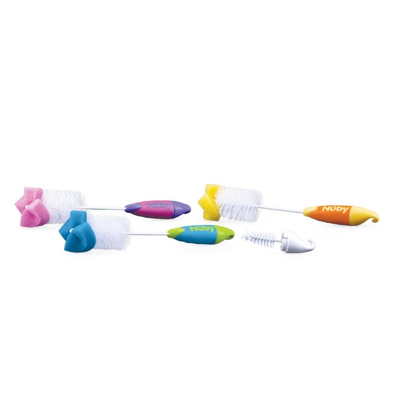 Nuby Flaschenbürste mit kleiner Saugerbürste & Schwamm (1 Stück)