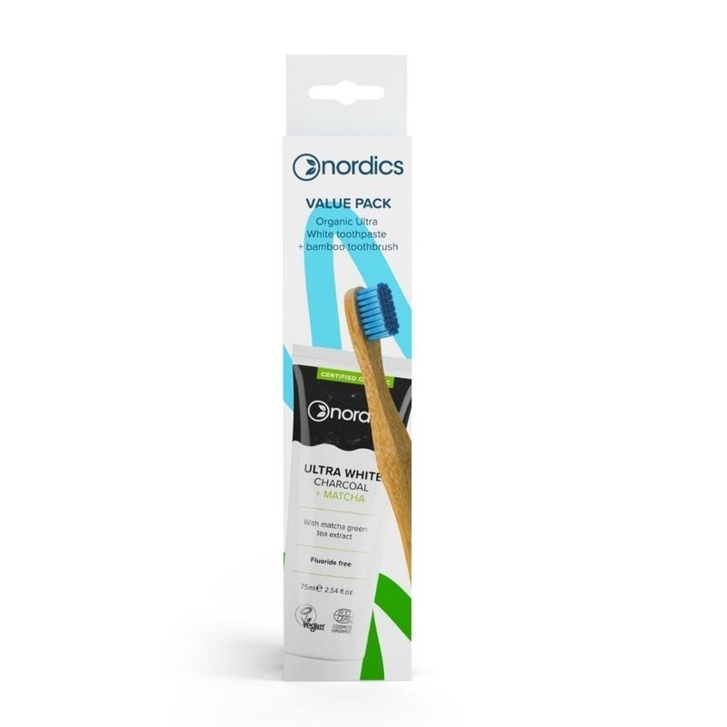 Nordics Nordics Zahnbürste blau & ultraweiße Zahnpasta (1 Set)