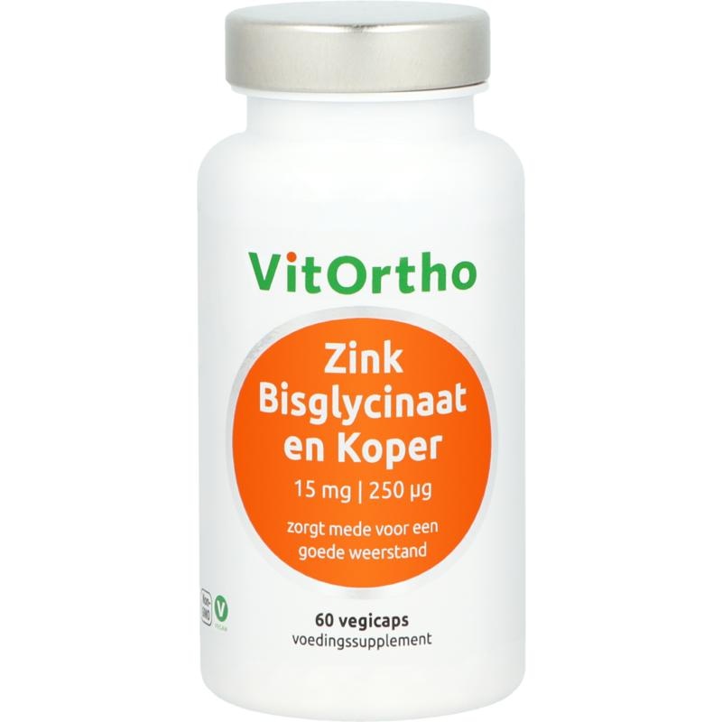 Vitortho Zinkbisglycinat 15 mg und Kupfer 250 µg (60 VCaps)