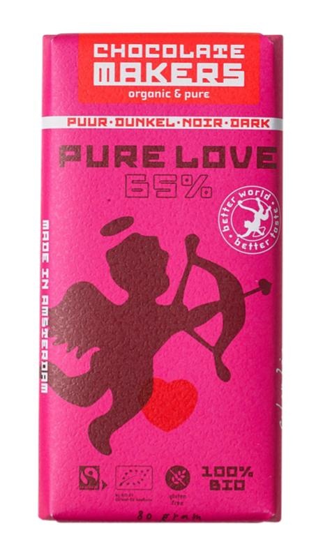 Chocolatemakers Pure Love Riegel 65 % reiner Fair-Trade-Bio-Riegel (80 Gramm)