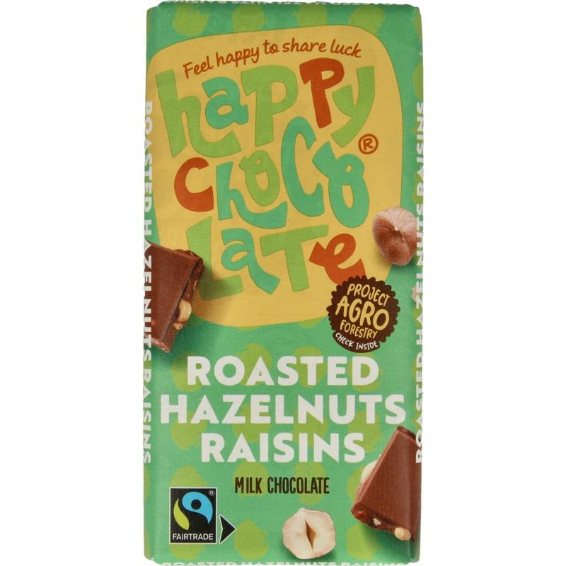 Happy Chocolate Happy Chocolate Milk geröstete Haselnuss-Rosinen Bio (100 Gramm)