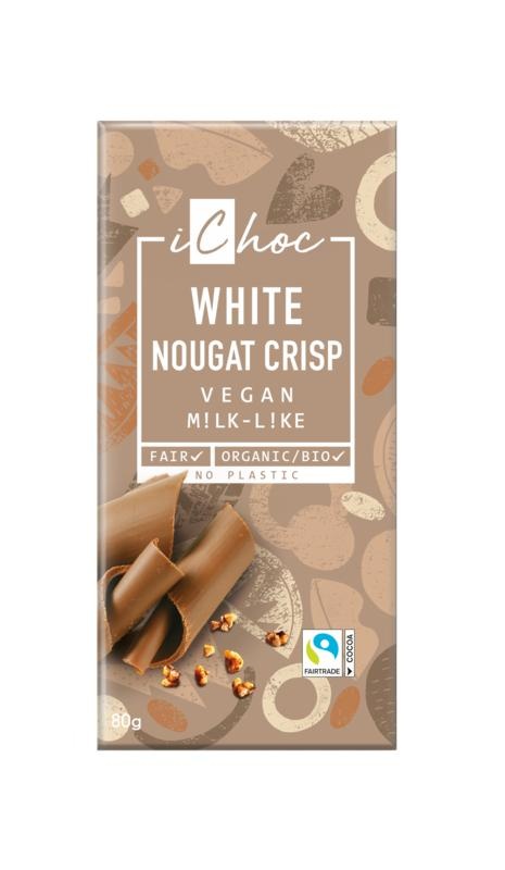 Ichoc Weißer Nougat knusprig vegan bio (80 Gramm)