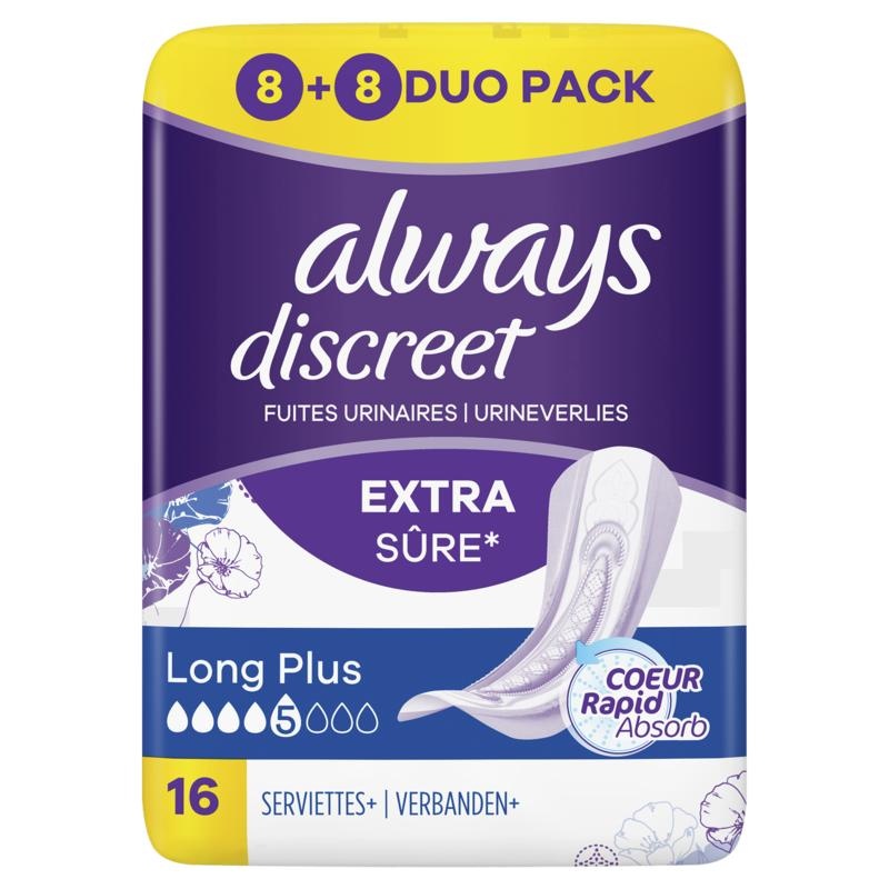 Always Always Discreet Verband gegen Urinverlust Damen lang plus (16 Stück)